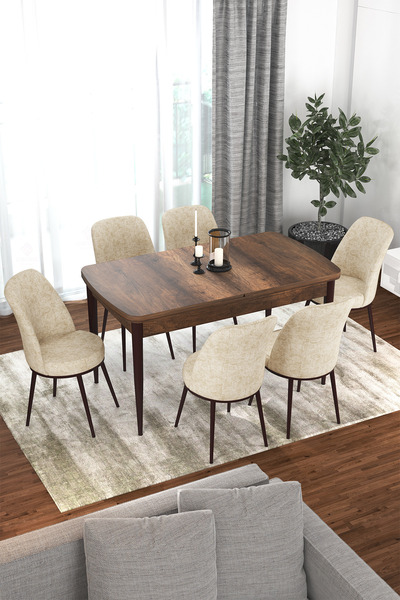 Canisa Concept Via Serisi 80x132 Açılabilir Mutfak Masası Takımı Barok Desen ...