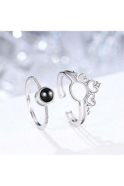 Köstebek Silver 100 Languages I Love You Couple Ring