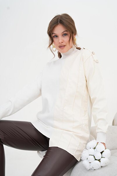 FTZ WOMEN Women's Button Detailed Tunic Ecru 20825