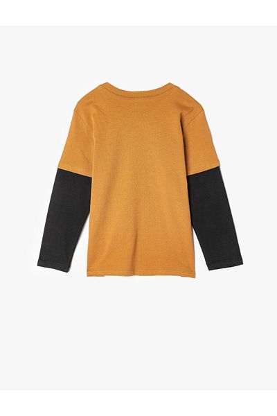 Koton Dinosaur Printed Cotton Long Sleeve T-Shirt - Crew Neck