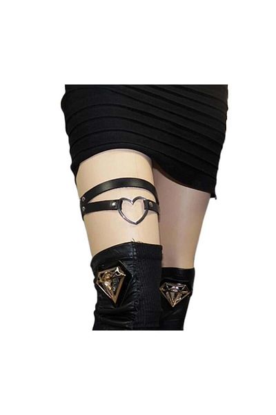 Köstebek Heart Detail Black Faux Leather Double Leg Choker