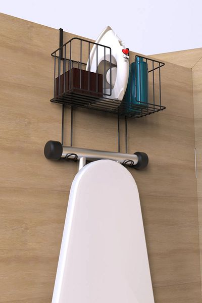 Alper Banyo Stainless Behind Door Ironing and Ironing Board Hanger Ironing Organizer Rack - Black