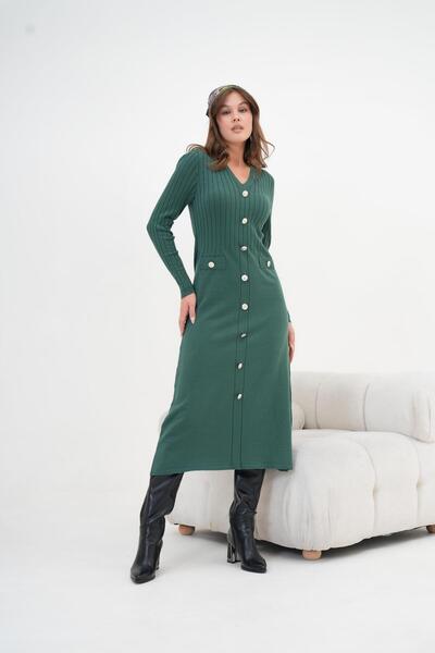 FTZ WOMEN Kadın Fitilli Elbise Zümrüt 20847