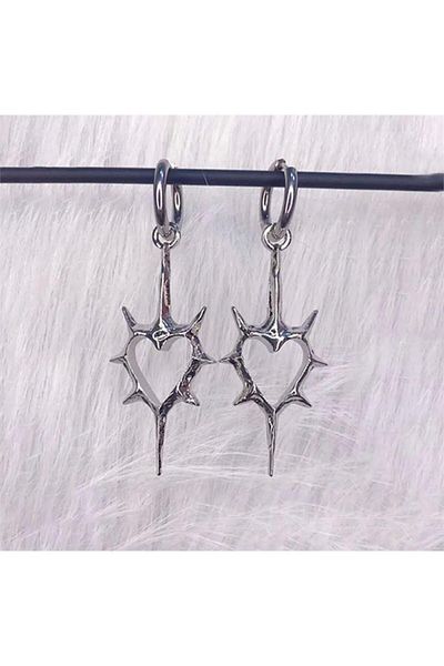 Köstebek Gothic Thorny Heart Silver Earrings