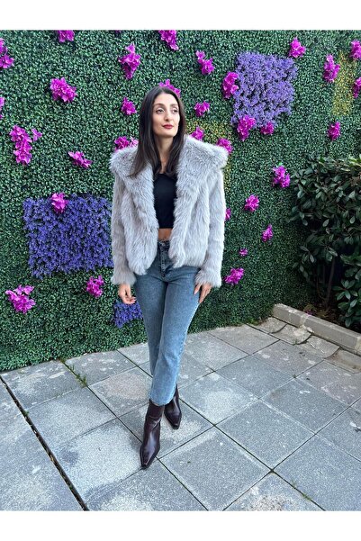 KÜBRA Premium Suni Fur Coat - Gray Color