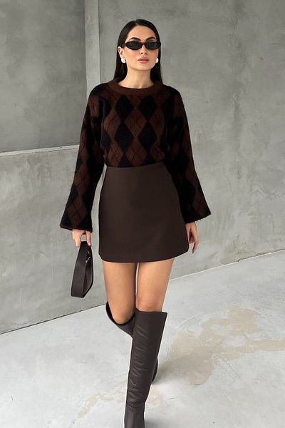 Seda Yalçın Atelier Coffee Zippered Classic Mini Skirt