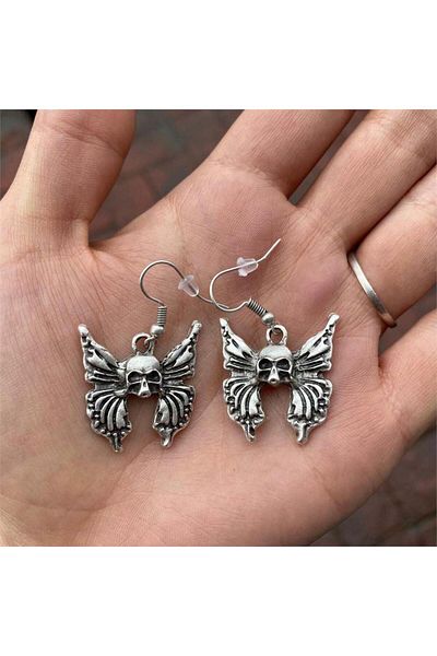 Köstebek Butterfly Skull Earring