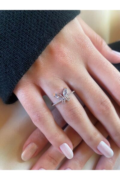 DEMOKAN خاتم نسائي قابل للتعديل على شكل فراشة بحجر الزركون خاتم أنيق