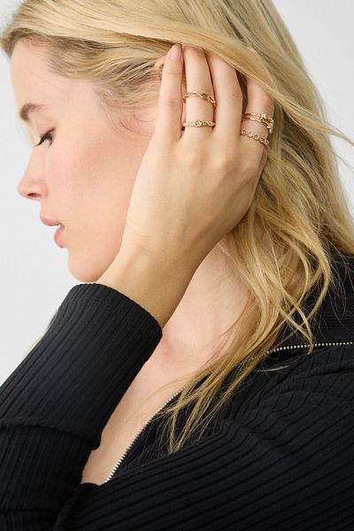 Stradivarius Set of 9 Rings with Butterfly and Shiny Stones