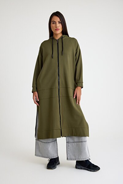 QANU Uzun Fermuarlı Kap Yeşil