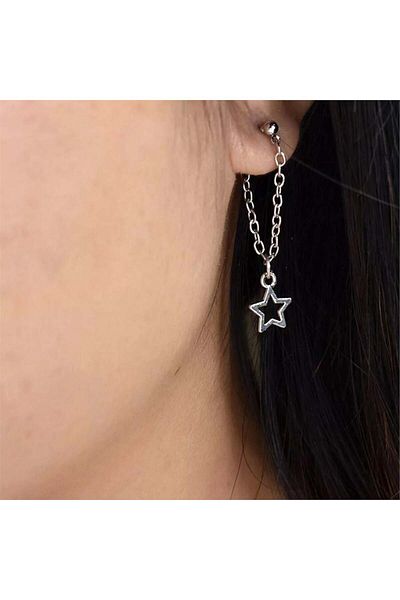 Köstebek Chained Minimal Framed Star Earrings