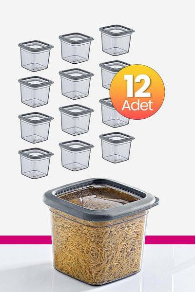 Smartware Anthracite 740 ml - Set of 12 Square Storage Containers