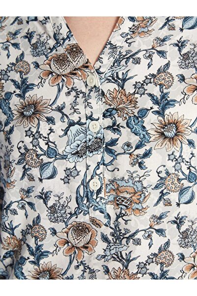 LC Waikiki Lcw Grace Ekru Baskılı 2 Kaçık Yaka Çiçekli Uzun Kollu Kadın Bluz (S4)
