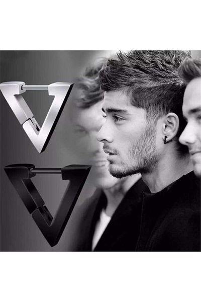 Köstebek Zayn Malik - Triangle Design Double Gray Earrings
