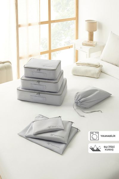 Ocean Home Textile Set de 7 organizatoare de valiză din țesătură cu parașuta gri lavabilă, organizator de valiză, deșeuri de călătorie