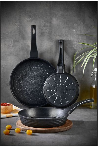 decorev Stone Pan Set 3 Pieces Casting 20-24-28cm Bio Granite Coating Fireproof Nonstick