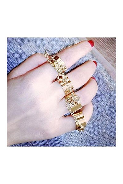 Köstebek Gold Colored Four Finger Chain Adjustable Ring
