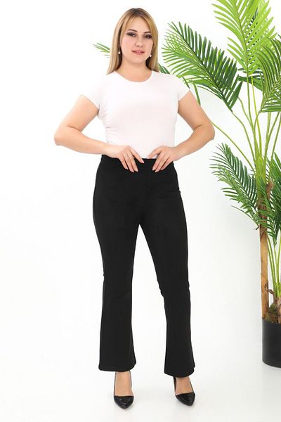 AKŞEN GİYİM Plus Size Spanish Leg - Lycra Suede Fabric 2 Size Look Thin Gathering Pants