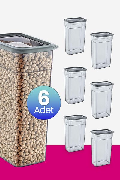 Smartware Anthracite 3500 ml - Set of 6 Scale Rectangular Storage Containers