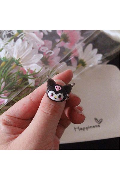 Köstebek Black Anime Harajuku Kuromi Face Ring