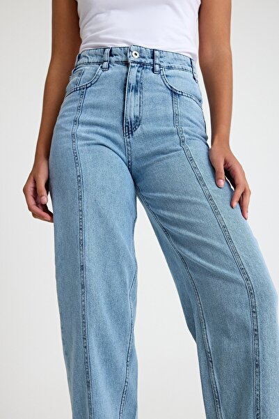 QANU Cotton Front Stitched Trousers Light Blue