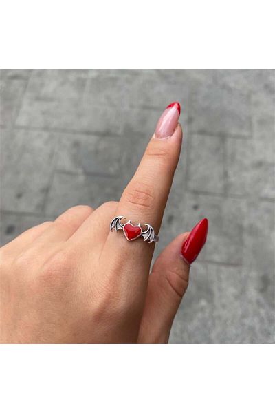 Köstebek Bat Heart Red Ring
