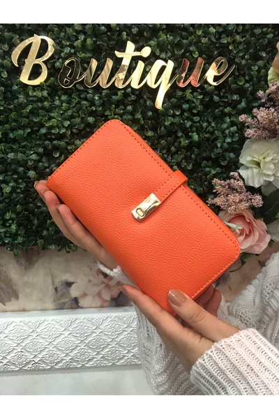 Baykuş Boutique Turuncu Kadın Cüzdan Mıknatıslı Kağıt Ve Bozuk Para Bölmeli Kartlıklı Trend Cüzdan