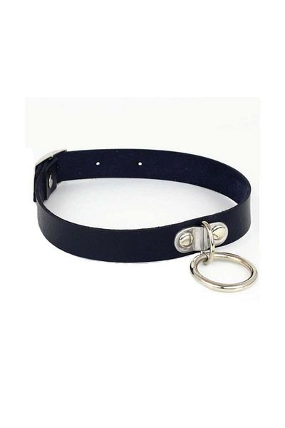 Köstebek Black Leather Collar with Ring Detail