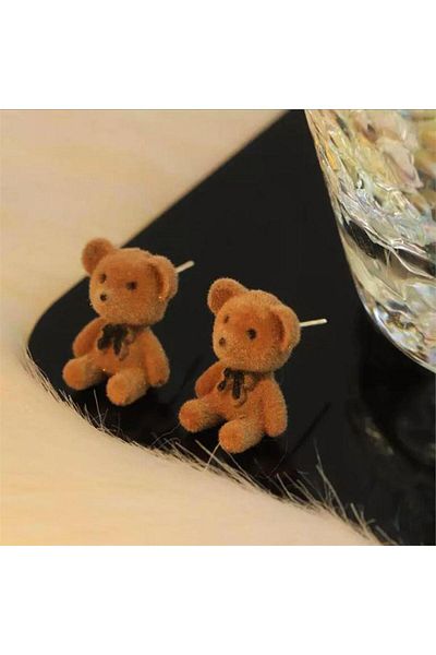 Köstebek Brown Teddy Feather Earrings