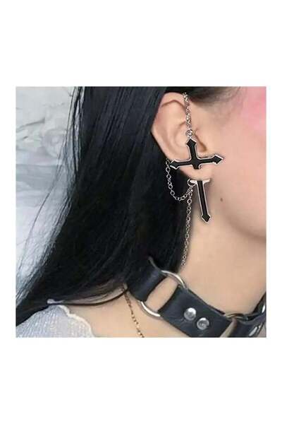 Köstebek Zincirli Haç Küpe