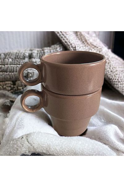 WPAWZ Espresso Ceramic Set of 2 Coffee Cups Brown (105 Cc)