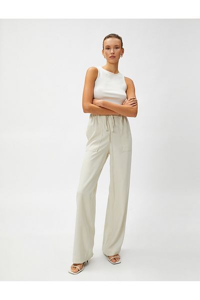 Koton Relaxed Fit Silky Texture Trousers - Waist Tied and Pocketed