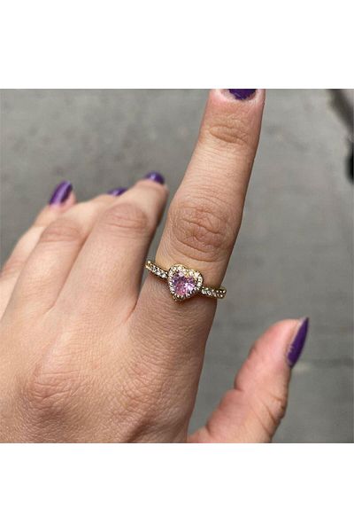 Köstebek Stone inlaid Adjustable Heart Gold Ring