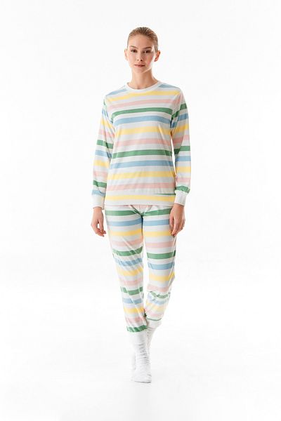 Fulla Moda Set de 2 pijamale din catifea cu decolteu cu dungi