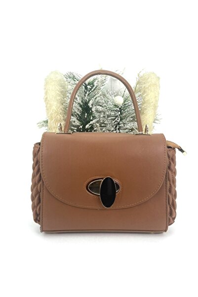 Seniorah Tan Patterned Buckle Strap Women's Bag