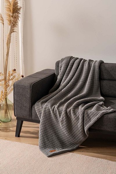 Rivaİstanbul Wellsoft Grey Plush Tv Blanket - Single, 100X170 cm Checkered