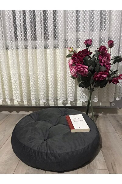 Lavinia Puf Yuvarlak Antrasit Yer Minderi 60x60
