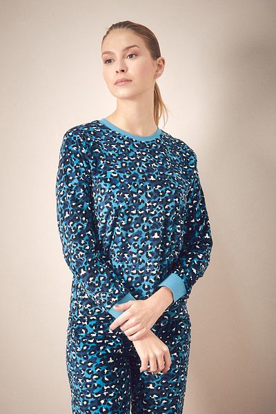 Fulla Moda Set de pijamale din catifea din 2 piese cu decolteu cu model leopard