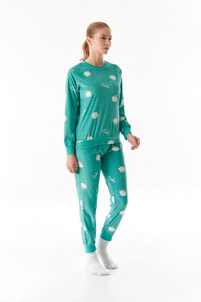 Fulla Moda Cupcake Printed Crew Neck 2-Piece Velvet Pajamas Set