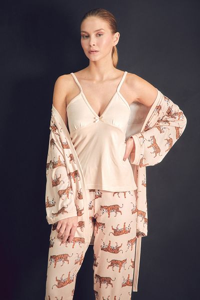 Fulla Moda Σετ πιτζάμες 3 τεμαχίων με λαιμόκοψη με σχέδιο Tiger