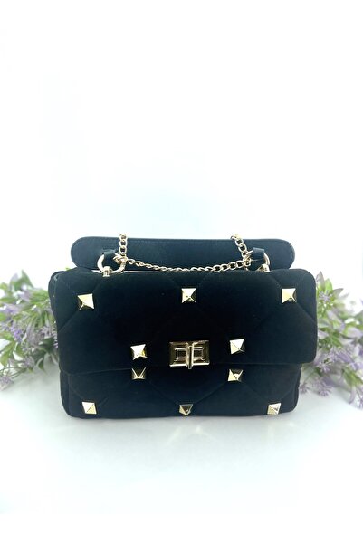 Seniorah Black Patterned Women's Bag with Studs - with Strap, for Hand and Shoulder