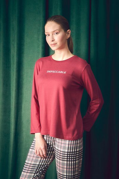 Fulla Moda Set de pijamale din 2 piese cu gât crew cu text imprimat