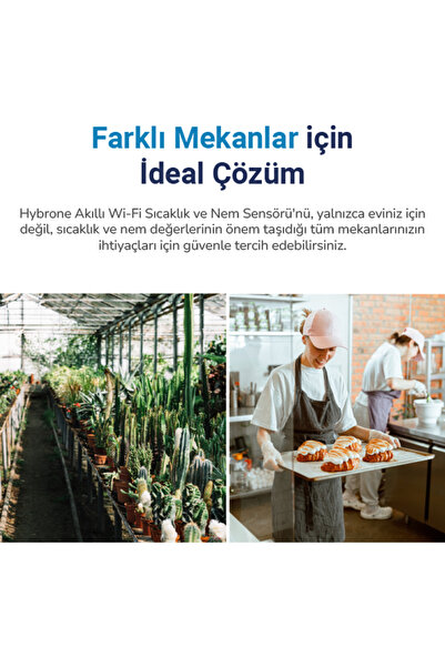 Hybrone Akıllı Wi-fi Lcd Ekranlı Sıcaklık Ve Nem Sensörü, Uygulama Üzerinden Anında Bildirim