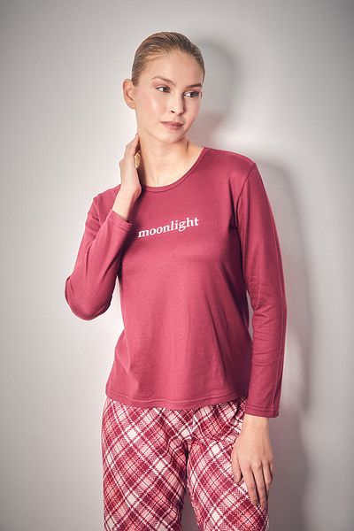 Fulla Moda Moonlight Printed Crew Neck 2-Piece Pajamas Set