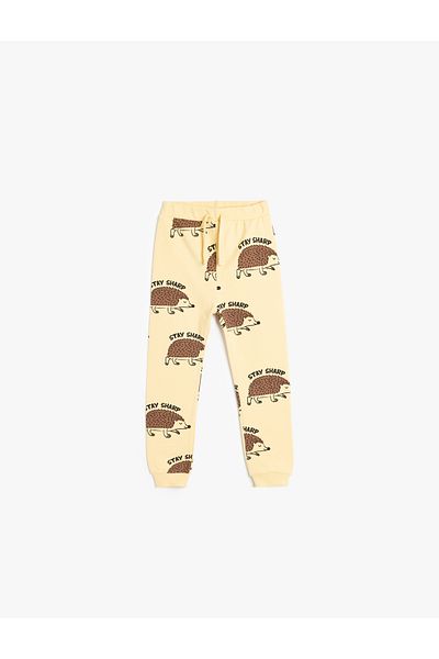 Koton Waist Tied Puffer Printed Cotton Raster Jogger Sweatpants
