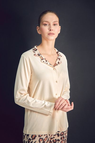 Fulla Moda Σετ πιτζάμες 2 τεμαχίων γιακά πουκάμισου με λεοπάρ στάμπα