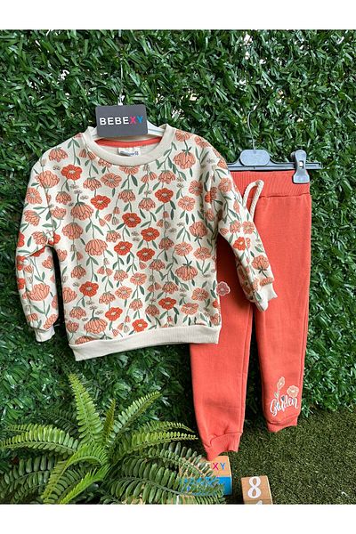 Miniworld Orange Floral Patterned Bottom Top Set