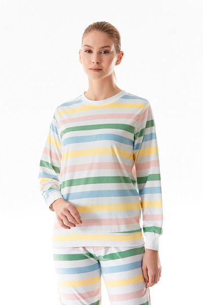 Fulla Moda Set de 2 pijamale din catifea cu decolteu cu dungi