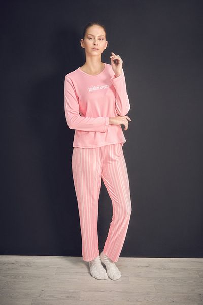 Fulla Moda Text Printed Crew Neck 2 Piece Pajamas Set