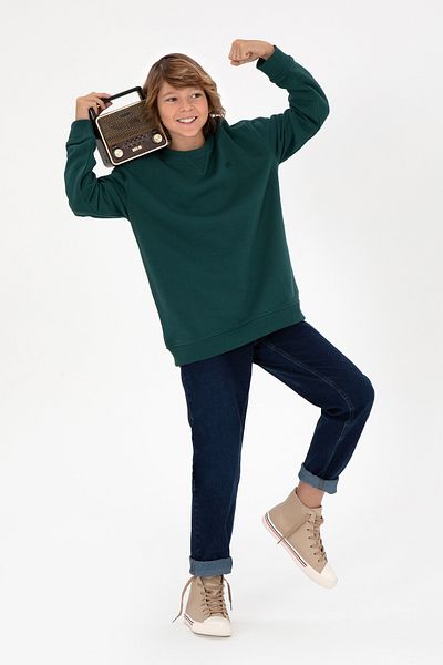 U.S. Polo Assn. Boy's Dark Green Basic Crew Neck Sweatshirt 50295151 -Vr079